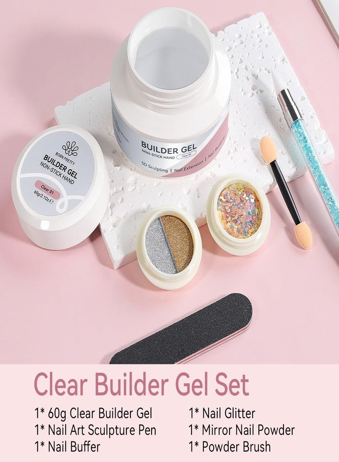 BORN PRETTY Builder Gel for Nails,60g Professional 3D Sculpting Gel, Clear Hard Extension Gels with Sequins & Chrome Powder,Non-Sticky U V Soak Off Gels for Salon & Home Nail Art - Image 5